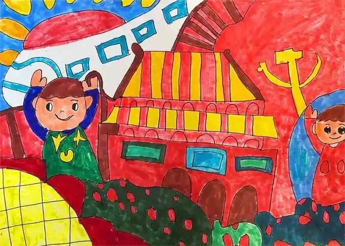 建党100周年绘画,建党节儿童画