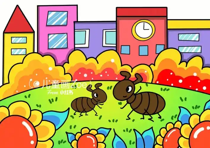 美丽的学校学画场景简笔画