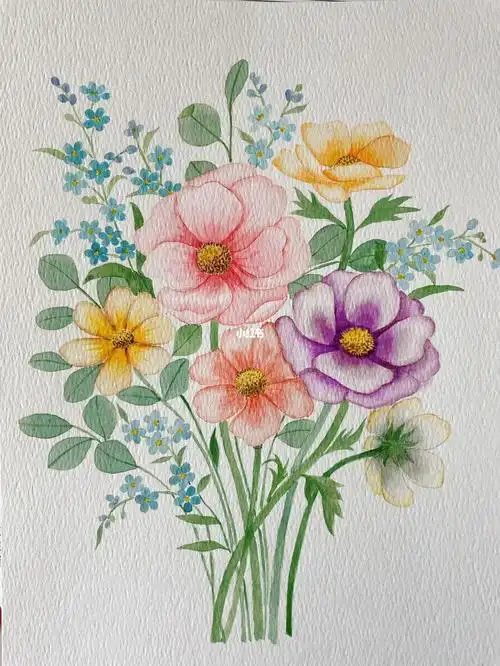 水彩花卉画花的日子不寂寞