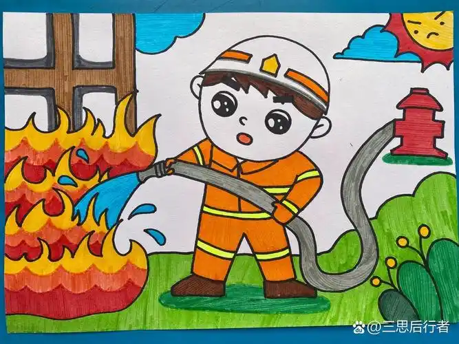 儿童画消防员灭火84