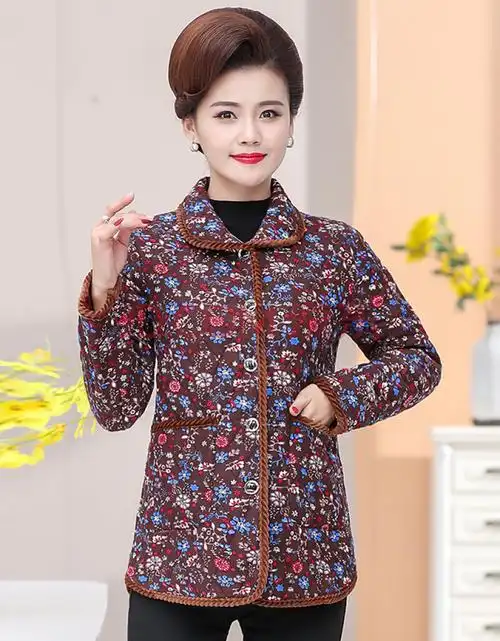 中老年棉麻小棉衣妈妈装花棉袄外套女装上衣绵袄中国风中式 2 xl