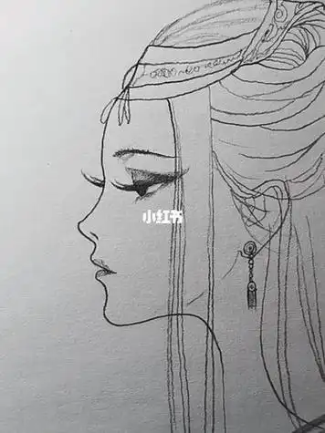 古装侧脸女孩简笔画