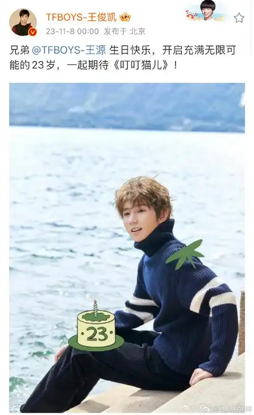 王俊凯易烊千玺卡点为王源庆23岁生日##王俊凯给王源p了一个应陨