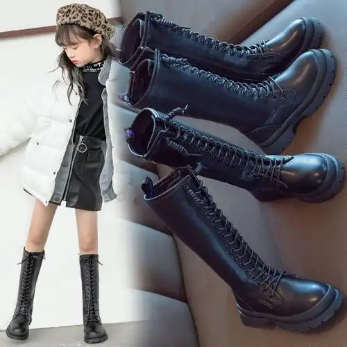 女童靴子儿童长靴长筒秋冬季2020新款高筒加绒公主皮靴