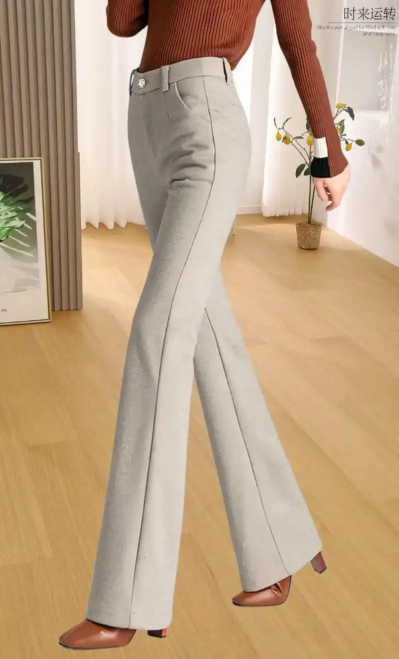 冬季时尚微喇裤显瘦西装裤女修身垂感弹力高腰长裤气质