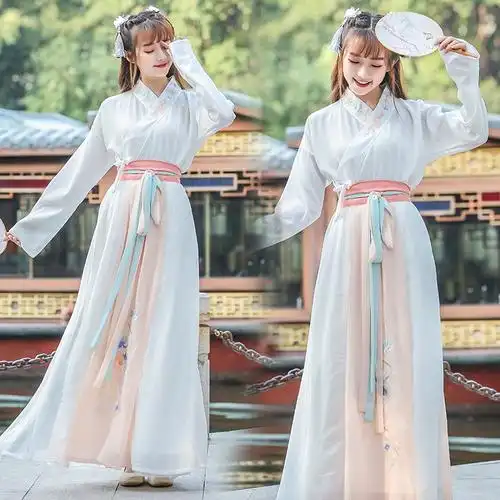 蓝颜仙汉服女古装中国国风古风女学生成人齐腰民族服装