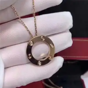 18k玫瑰金大饼项链亚敏卡地亚敏卡地love三钻满钻经典款男女项链