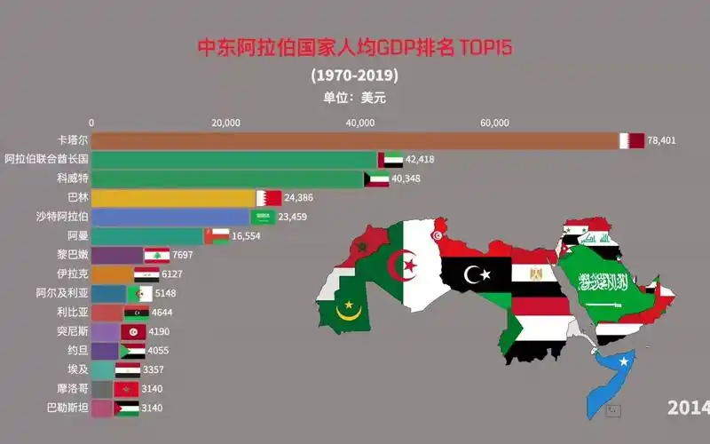top15 阿拉伯国家人均gdp(1970-2019)