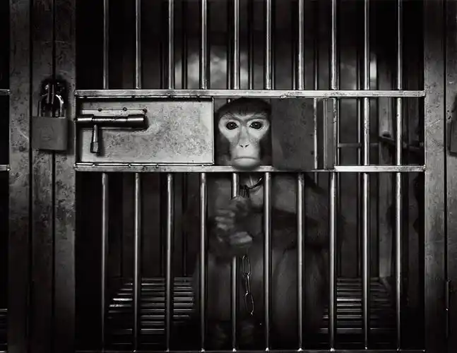 2007年9月28日,广州,一只被困在笼子里的猴子.