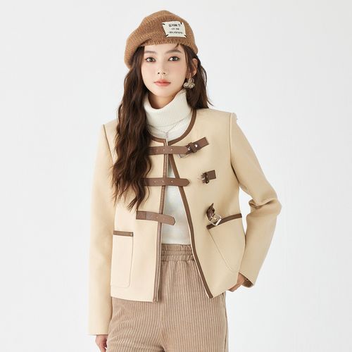 女装春季法式复古小香风外套时尚皮扣短款女式外套