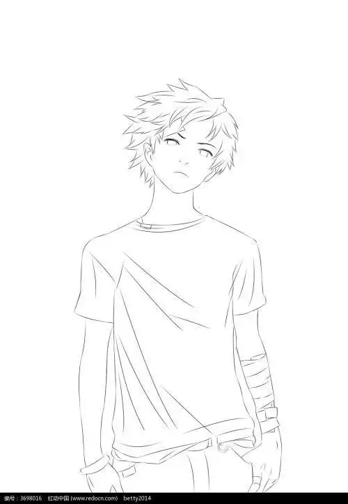 简笔画卡通手插裤兜的帅哥手绘线稿图片矢量手绘速写男人手插裤兜素材