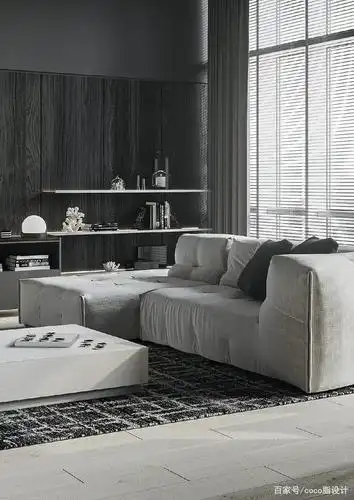 单色空间栩栩如生,分散的黑色靠枕成为了灰色柔软的小沙发的亮眼装饰
