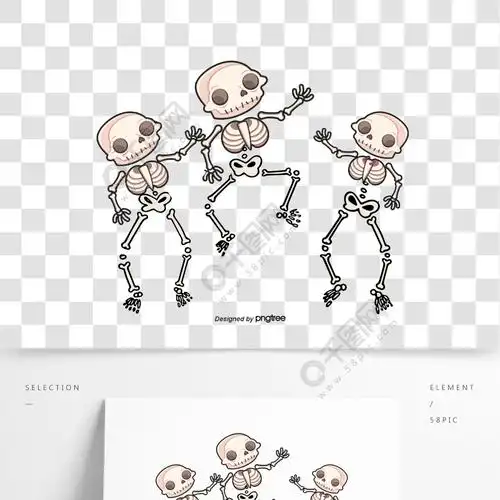 矢量画三个骷髅跳舞骨架