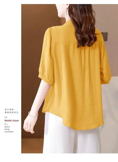 时尚绣花短袖棉麻上衣女夏季新款宽松显瘦小衫遮肚子妈妈棉麻衬衫