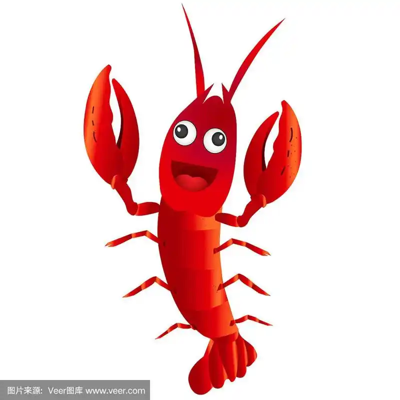 有趣的红色卡通人物小龙虾在白色的背景.矢量图