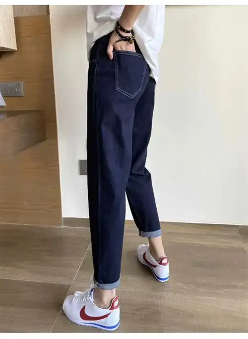 大码高腰弹力牛仔萝卜裤女胖妹妹显瘦显高适合胯大腿粗的哈伦裤潮