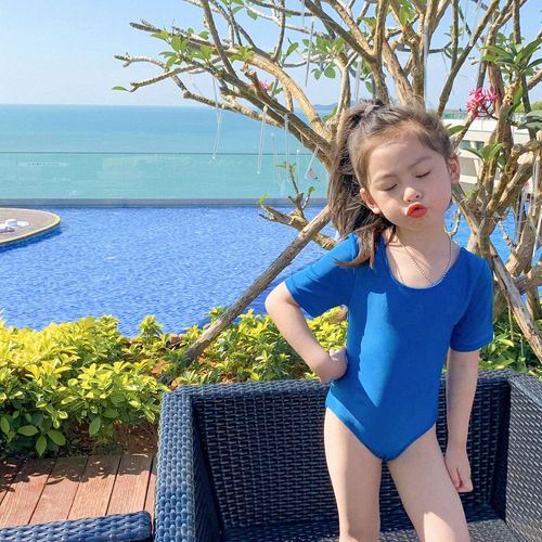 2023儿童泳衣女童小童女宝露背连体小女孩防晒温泉游泳衣