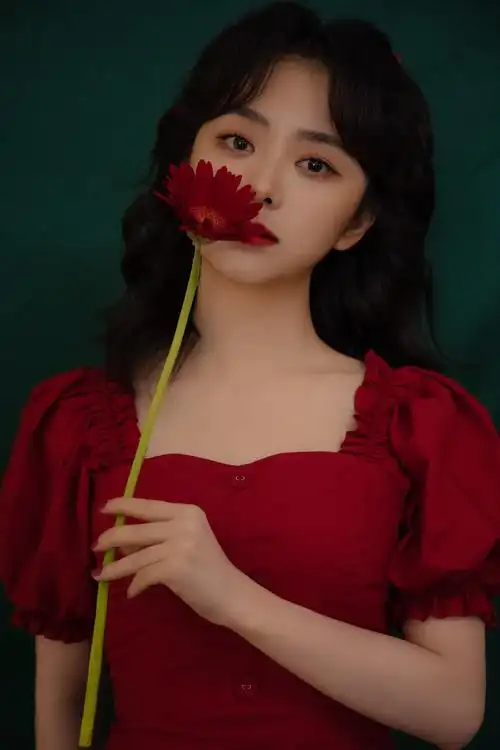 谭松韵泡泡袖红裙复古优雅写真谭松韵写真图片