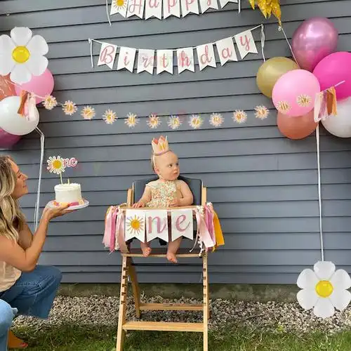 太阳花主题宝宝生日派对装饰品横幅儿童周岁场景布置餐椅拉旗套装