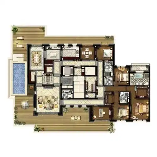 这套带泳池的大平层户型,你觉得怎么样呢?