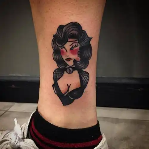 钱先生脚踝oldschool美女纹身图案