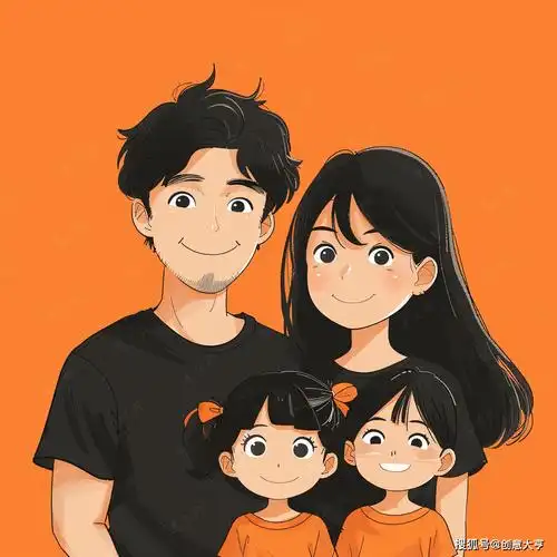 亲子头像 | 一家四口的欢乐出游:共享美好时光的珍贵印记专属手绘卡通