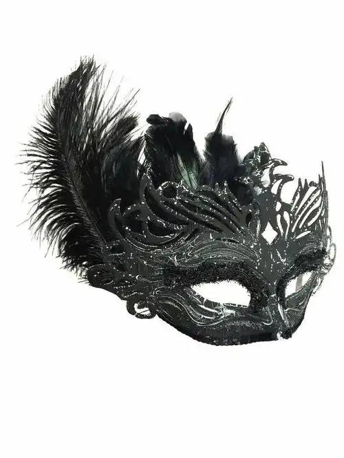 蒙面唱将猜猜猜面具 威尼斯假面舞会 派对金色美女面具公主黑色侧边