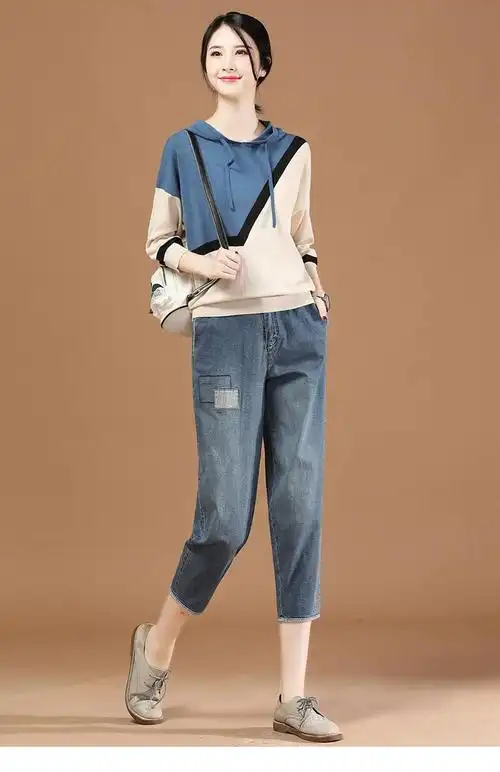 女士牛仔裤 > 施悦名 高腰牛仔裤女宽松显瘦松紧腰2020春夏新款哈伦裤