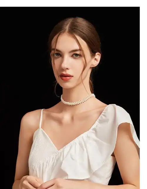 徕奥(leerout)编织珍珠项链少女手工法式复古小众多层锁骨链生日礼物