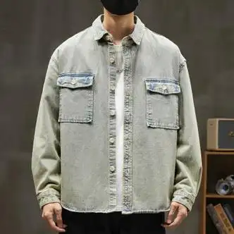 nasalike牛仔外套男潮牌春秋季款日系复古感水洗做旧褂子痞帅工装夹克
