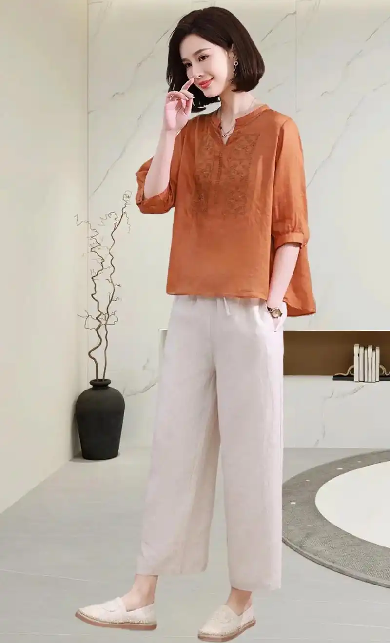 时尚洋气 时尚妈妈必备!这款夏季新款高端苎麻套装,尽显优雅气质