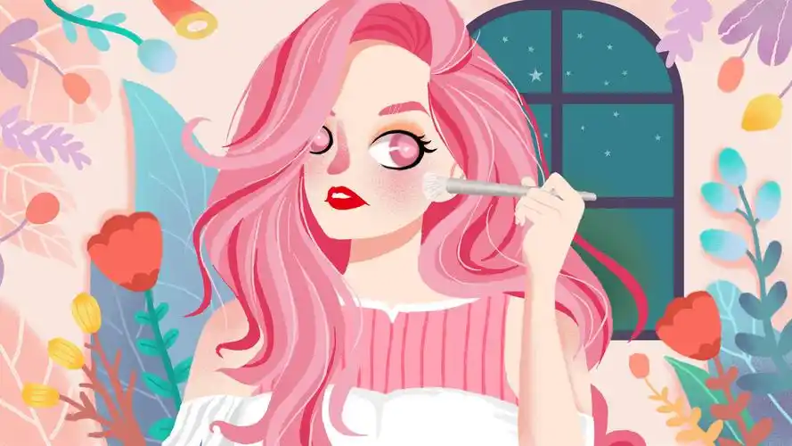 化妆的少女 - 虎课网