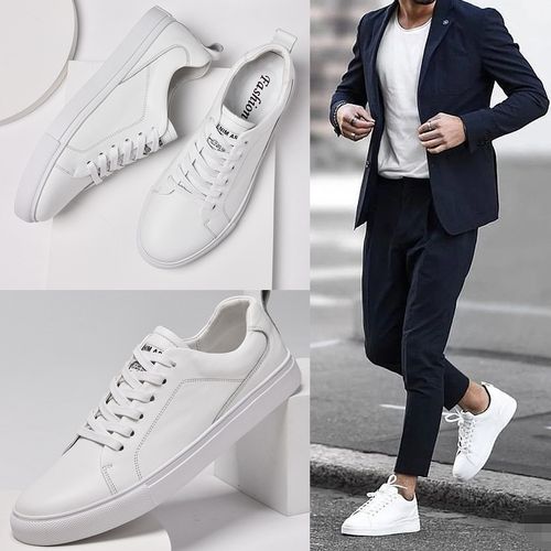 头层牛皮小白鞋男士配休闲西装男鞋韩版百搭西服鞋子皮绅士板鞋男