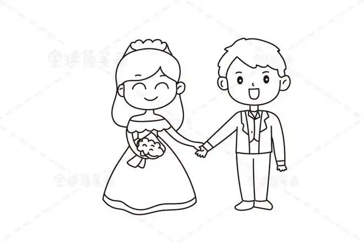 结婚的情侣简笔画一对情侣终于结为夫妻了穿上西装的新郎和穿上婚纱