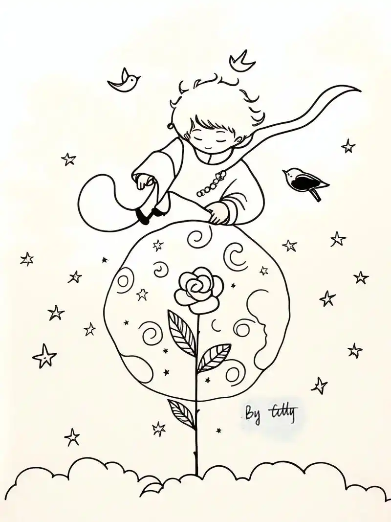 来看看这幅超有创意的黑白简笔画吧!78这是小王子的形象哦!