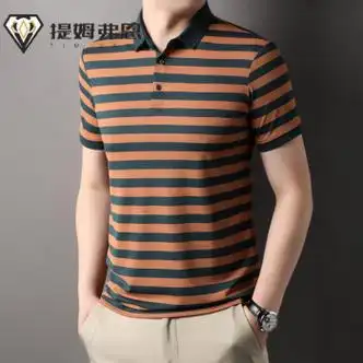 提姆 弗恩 tim vern品牌男士翻领条纹短袖t恤夏季休闲潮流男装宽松