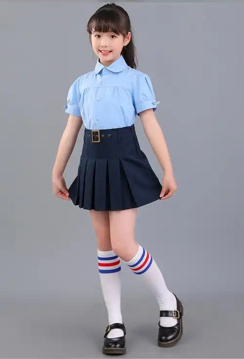 女童卡其色百褶裙英伦风女孩校服半身裙新款小学生防走光百褶裙