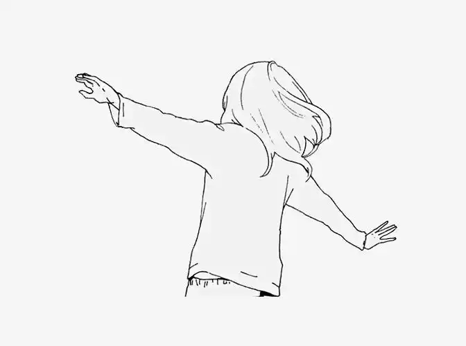 手绘少女人物背面