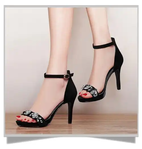 金丝兔高跟鞋2017新品夏季露趾细跟凉鞋女