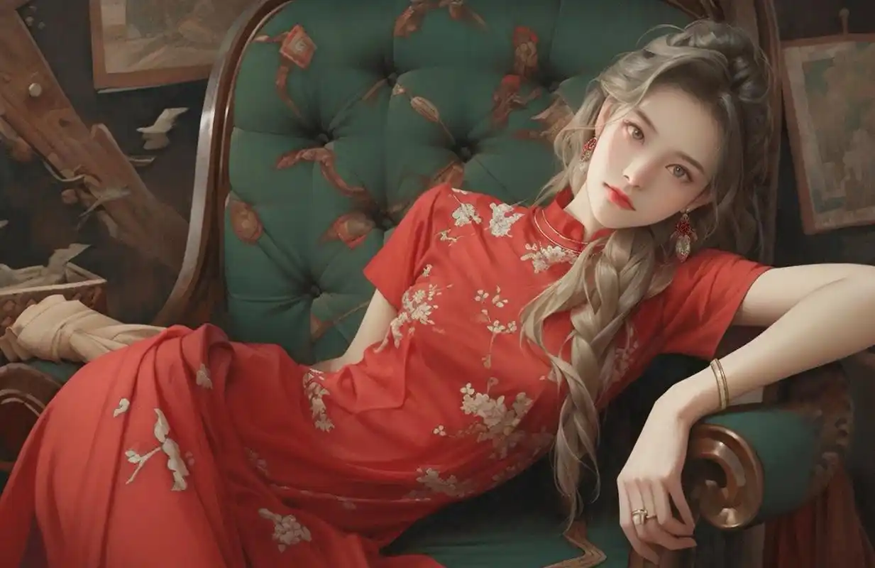 复古风红衣妩媚妖娆女孩