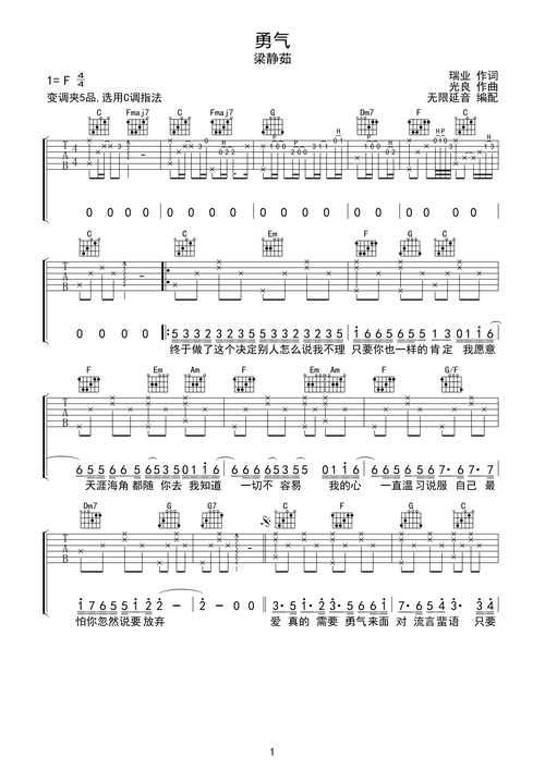无限延音 - 勇气f调六线吉他谱-虫虫吉他谱免费下载