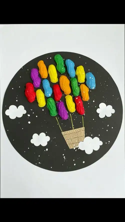 废物利用吃剩的花生壳不要扔做一幅好看的热气球剪贴画吧废物利用幼儿