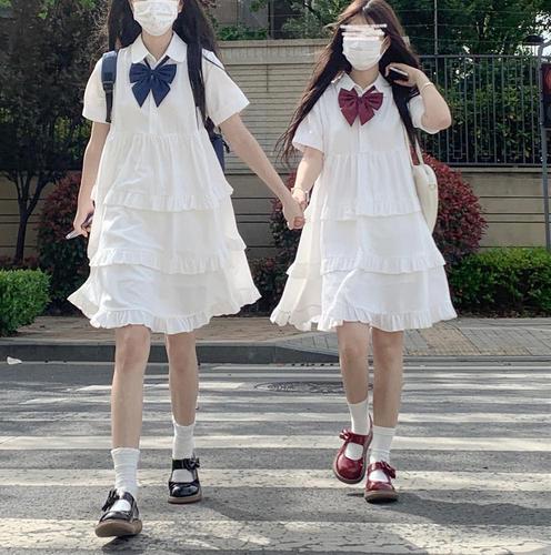 夏季新款闺蜜装学院风女连衣裙韩版可爱宽松中长款短袖百搭蛋糕裙