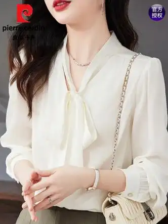 上衣女100桑蚕丝女士高档秋款23年新款杭州重磅白色真丝衬衫白色2xl