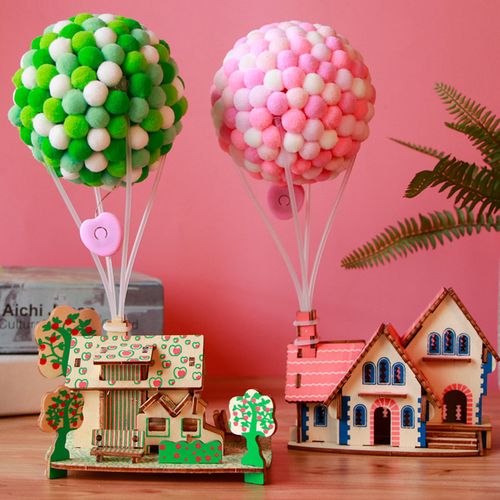 儿童益智手工diy热气球木质房子拼装幼儿园环创材料创意活动玩具