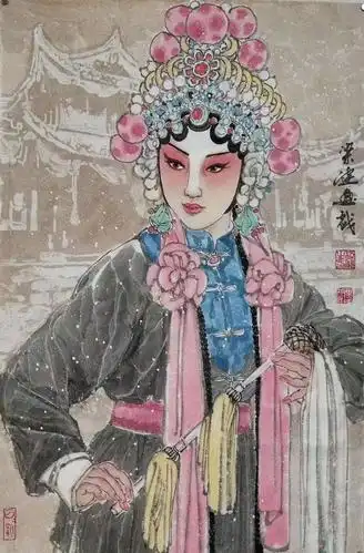 戏曲人物画家梁健教授精品力作,69*46带合影,带合影视频,中国美术家