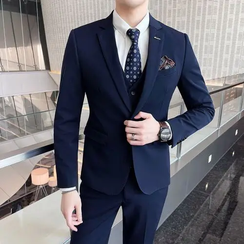 新郎西服套装男士三件套结婚礼服休闲商务正装帅气西装韩版修身