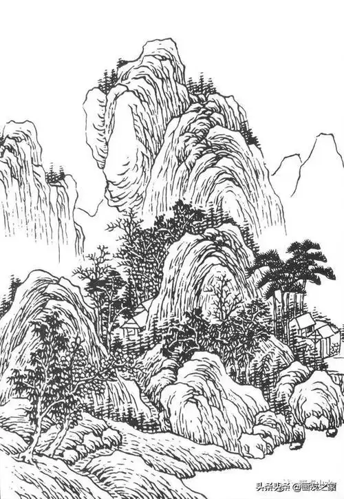 工笔山水白描稿精选分享,喜欢拿去!