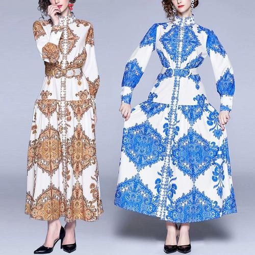 欧式宫廷风高级优雅大码超长连衣裙外贸原单大码长裙穆斯林拖地裙