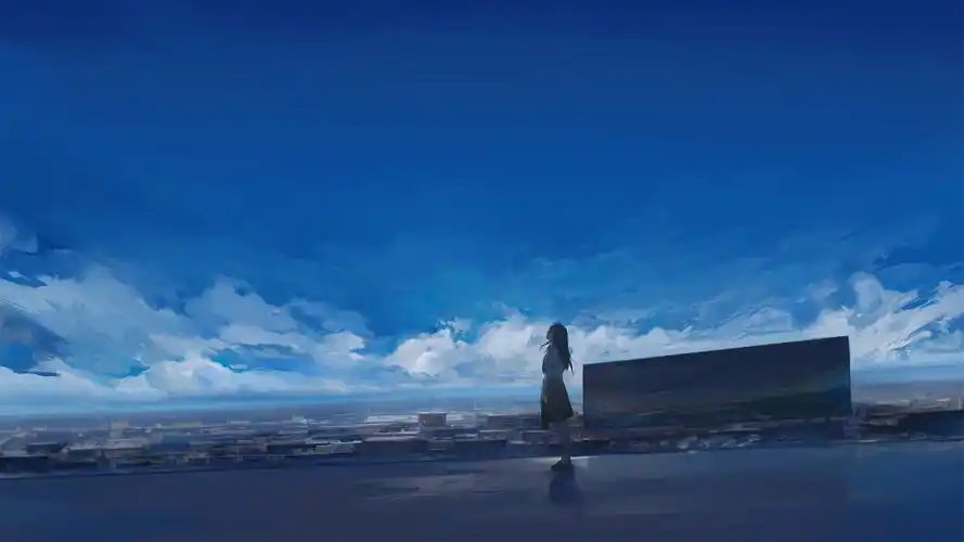 宽广蓝色天空女孩4k动漫壁纸-桌面壁纸-556资源网